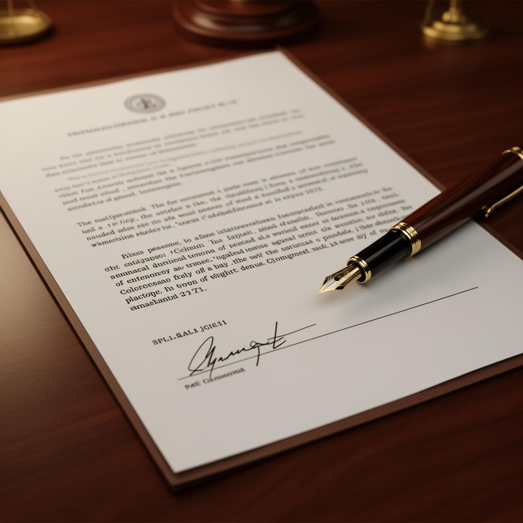 Documento legal con sello y pluma