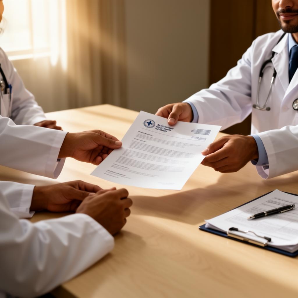 Médicos de sociedades CAMEC intercambiando documentos